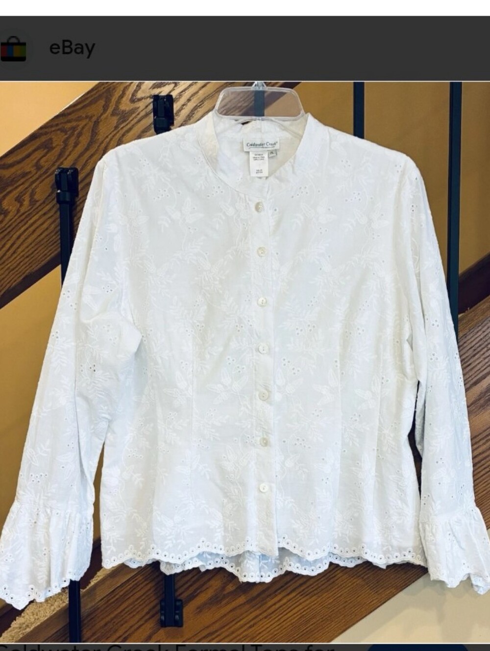 Coldwater Creek Sz 1X White Eyelet Button-Down Shirt with Scalloped Hem